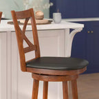 Tabouret de bar pivotant classique Felicity Commercial Grade en bois à dossier croisé avec assise rembourrée et recouverte de tissu Flash Furniture