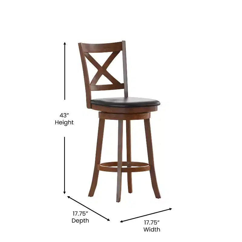Tabouret de bar pivotant classique Felicity Commercial Grade en bois à dossier croisé avec assise rembourrée et recouverte de tissu Flash Furniture