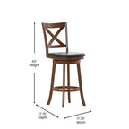 Tabouret de bar pivotant classique Felicity Commercial Grade en bois à dossier croisé avec assise rembourrée et recouverte de tissu Flash Furniture