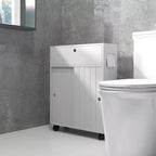 kleankin Meuble de rangement de salle de bain étroit sur roulettes, Meuble à papier toilette fin avec 2 trous, Portes coulissantes et étagère réglable, Blanc