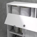 kleankin Meuble de rangement de salle de bain étroit sur roulettes, Meuble à papier toilette fin avec 2 trous, Portes coulissantes et étagère réglable, Blanc