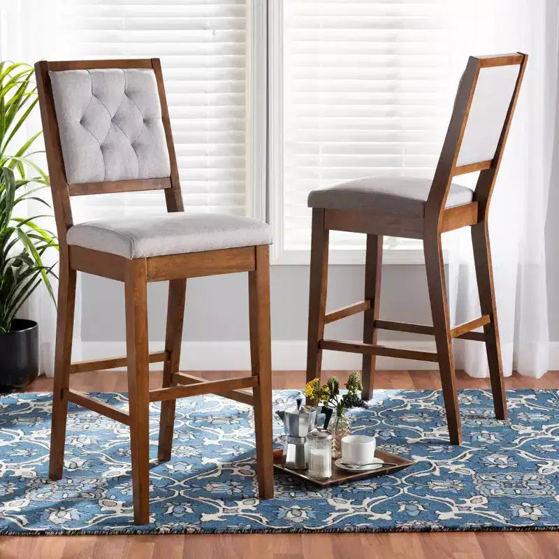 Lot de 2 tabourets de bar Gideon en tissu rembourré et bois - Baxton Studio