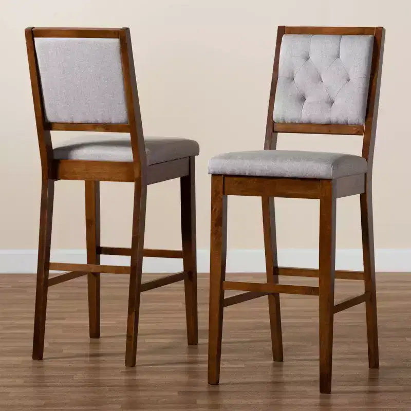 Lot de 2 tabourets de bar Gideon en tissu rembourré et bois - Baxton Studio