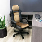 Chaise de bureau Elama High Back réglable en similicuir noir et marron
