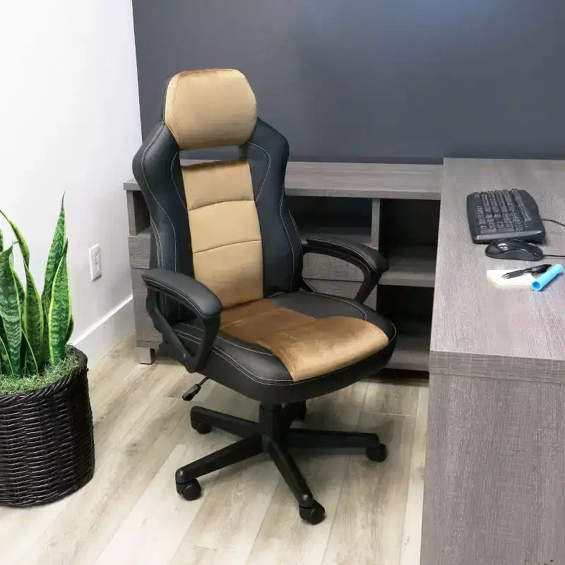 Chaise de bureau Elama High Back réglable en similicuir noir et marron