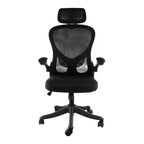 Chaise de bureau Elama dossier haut réglable en maille et tissu noir et gris avec appui-tête réglable