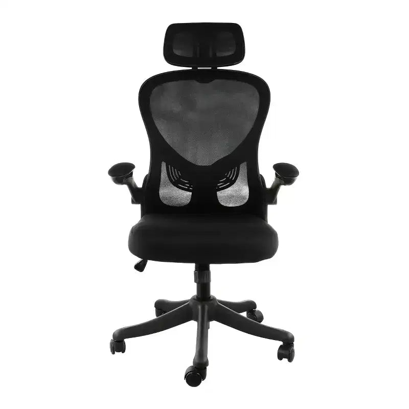 Chaise de bureau Elama dossier haut réglable en maille et tissu noir et gris avec appui-tête réglable