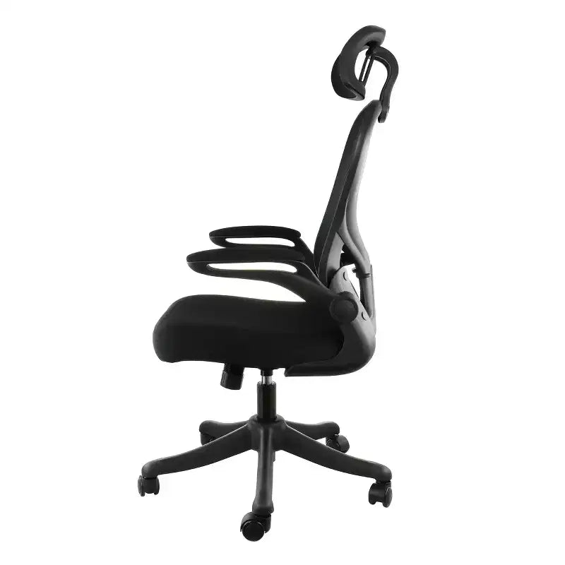 Chaise de bureau Elama dossier haut réglable en maille et tissu noir et gris avec appui-tête réglable