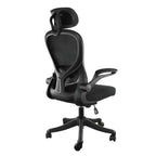 Chaise de bureau Elama dossier haut réglable en maille et tissu noir et gris avec appui-tête réglable