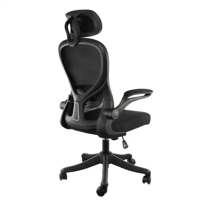 Chaise de bureau Elama dossier haut réglable en maille et tissu noir et gris avec appui-tête réglable