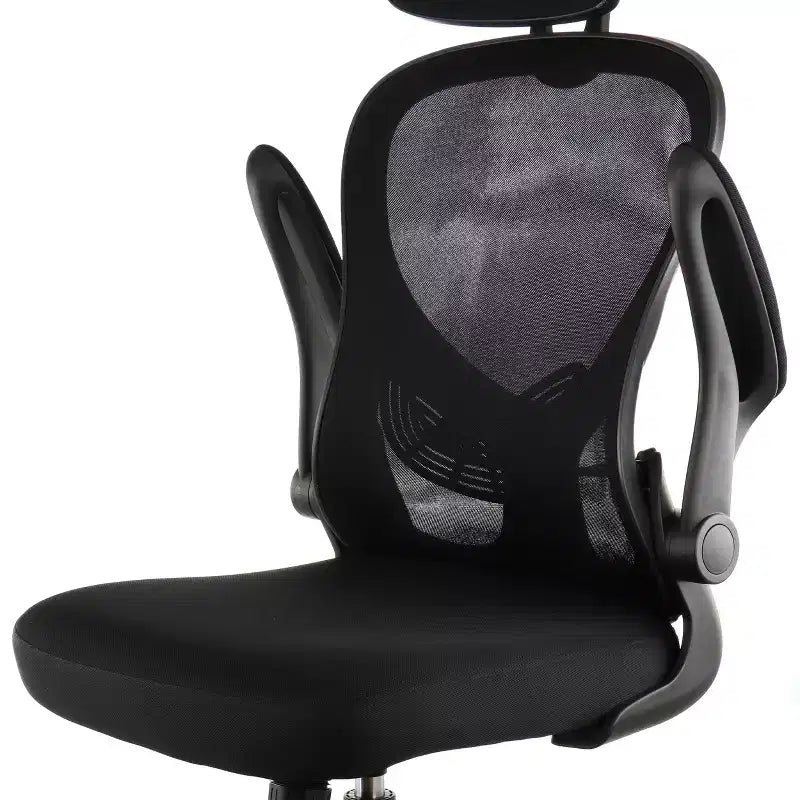 Chaise de bureau Elama dossier haut réglable en maille et tissu noir et gris avec appui-tête réglable