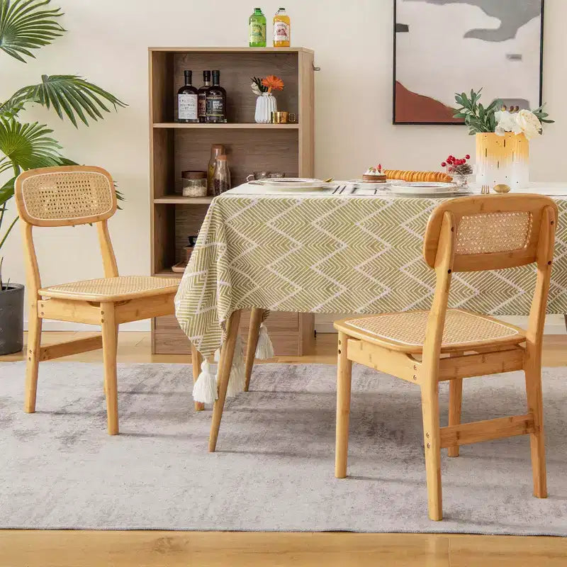 Costway Chaises d'appoint en rotin (lot de 2) avec cadre en bambou et dossier et assise en canne tressée pour salle à manger