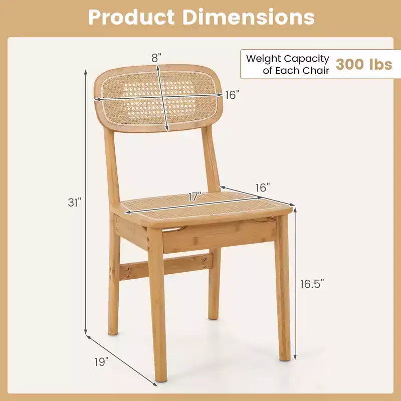 Costway Chaises d'appoint en rotin (lot de 2) avec cadre en bambou et dossier et assise en canne tressée pour salle à manger