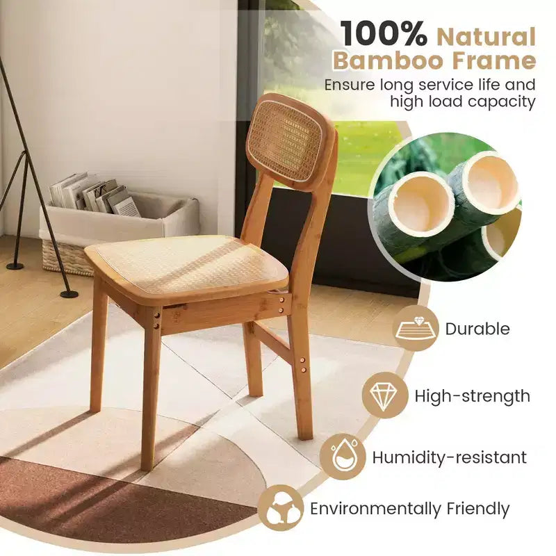 Costway Chaises d'appoint en rotin (lot de 2) avec cadre en bambou et dossier et assise en canne tressée pour salle à manger