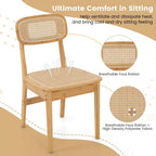 Costway Chaises d'appoint en rotin (lot de 2) avec cadre en bambou et dossier et assise en canne tressée pour salle à manger