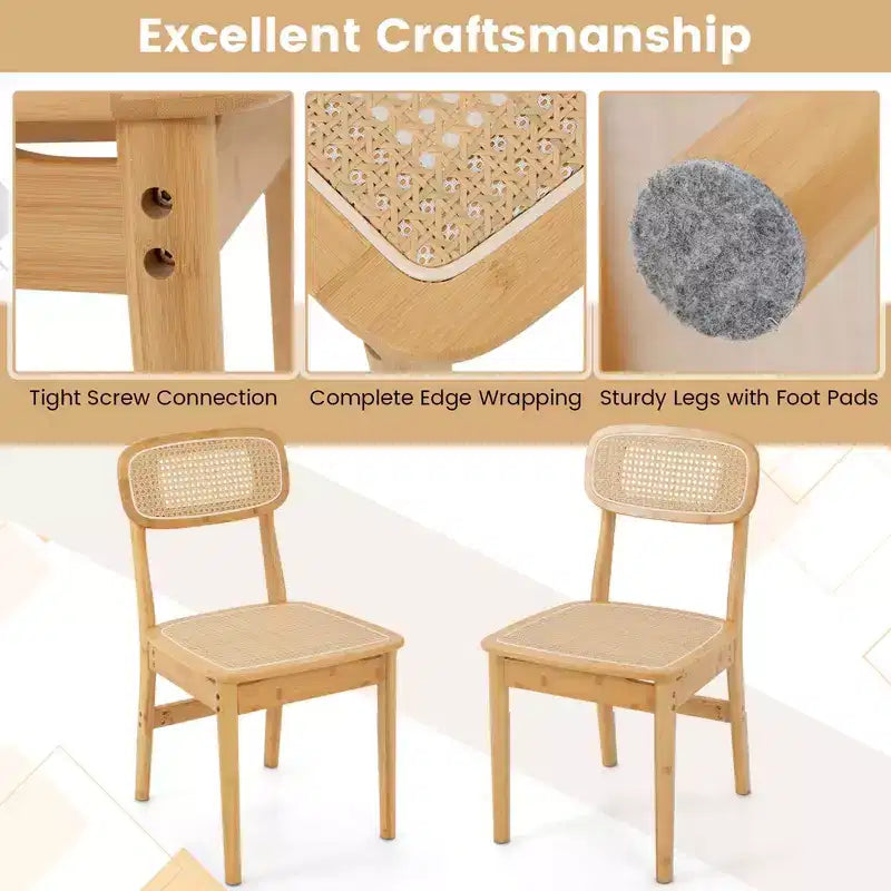 Costway Chaises d'appoint en rotin (lot de 2) avec cadre en bambou et dossier et assise en canne tressée pour salle à manger