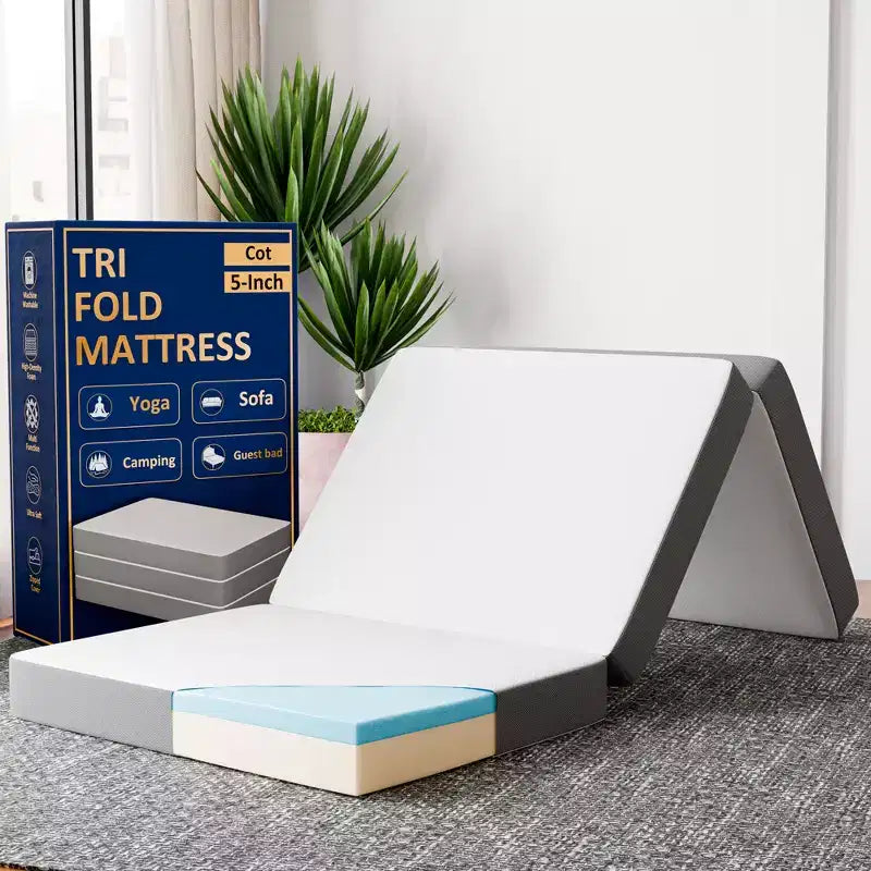 Continental Sleep 5-Inch Portable Tri Folding Gel Memory Foam Mattress | Breathable Mesh Sides with Ultra Soft, Removable and Washable Cover, 31