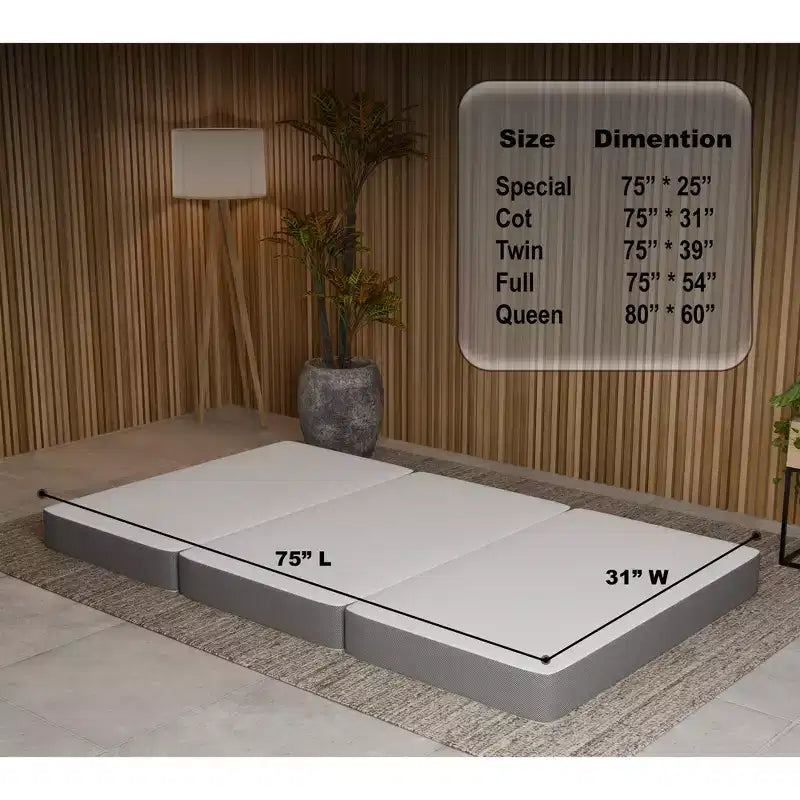 Matelas Continental Sleep en mousse à mémoire de forme gel pliable en trois, portable, 5 pouces | Côtés en maille respirante avec housse ultra douce, amovible et lavable, 31