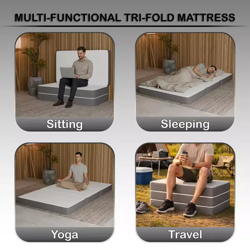 Matelas Continental Sleep en mousse à mémoire de forme gel pliable en trois, portable, 5 pouces | Côtés en maille respirante avec housse ultra douce, amovible et lavable, 31