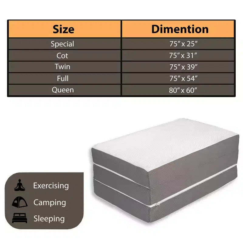 Matelas Continental Sleep en mousse à mémoire de forme gel pliable en trois, portable, 5 pouces | Côtés en maille respirante avec housse ultra douce, amovible et lavable, 31
