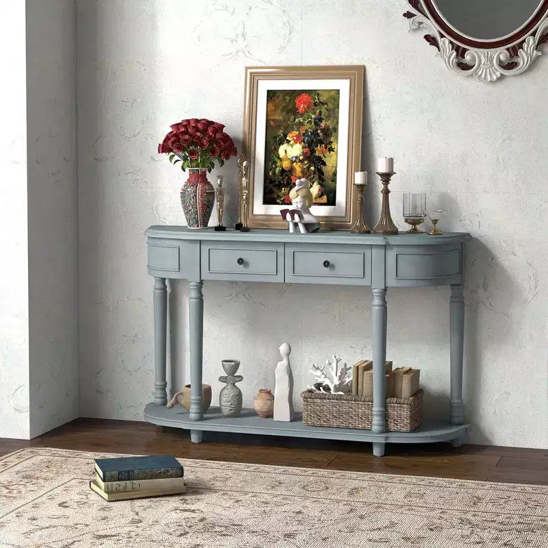 Costway Table Console Rétro de 132 cm avec 2 Tiroirs et Étagère Ouverte