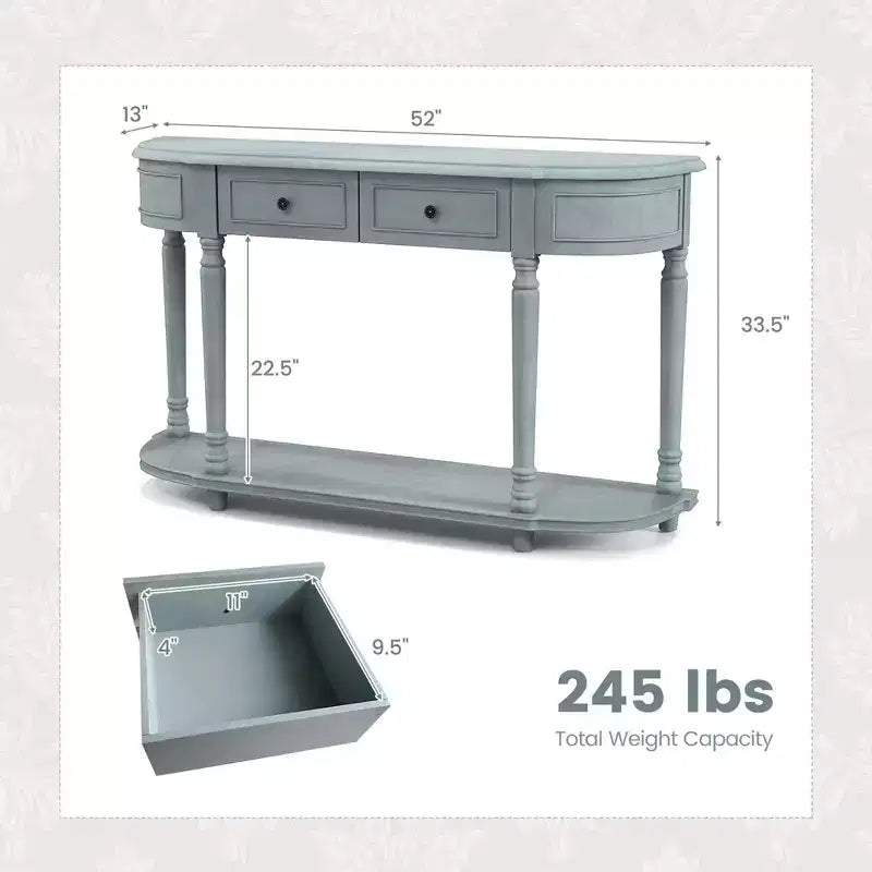 Costway Table Console Rétro de 132 cm avec 2 Tiroirs et Étagère Ouverte