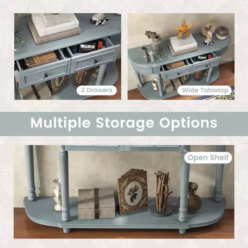 Costway Table Console Rétro de 132 cm avec 2 Tiroirs et Étagère Ouverte