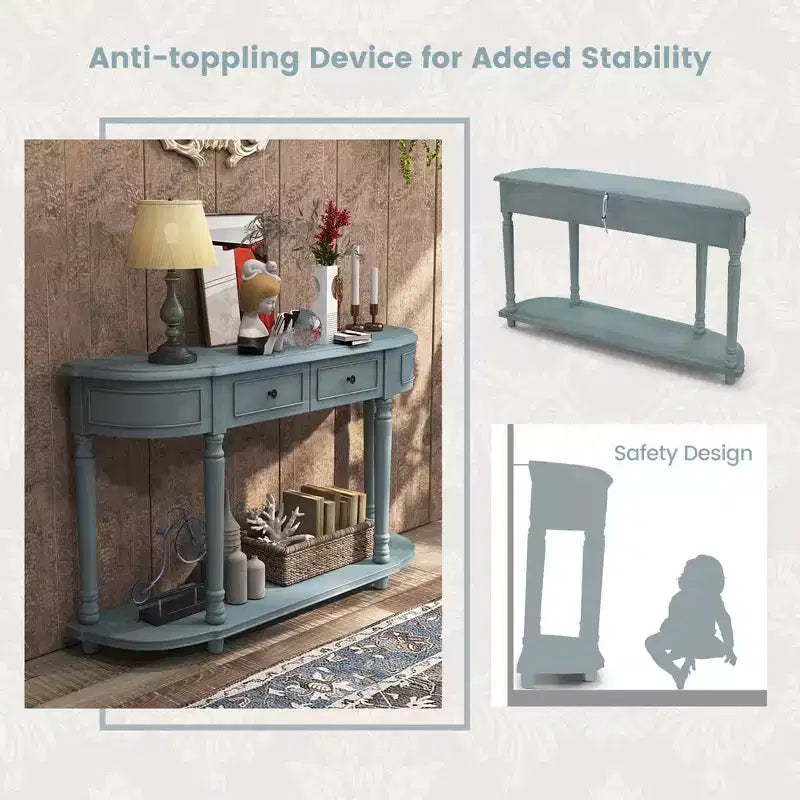 Costway Table Console Rétro de 132 cm avec 2 Tiroirs et Étagère Ouverte