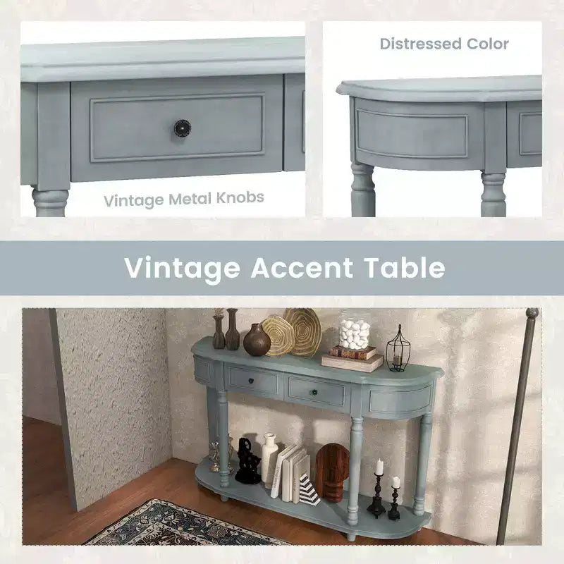 Costway Table Console Rétro de 132 cm avec 2 Tiroirs et Étagère Ouverte