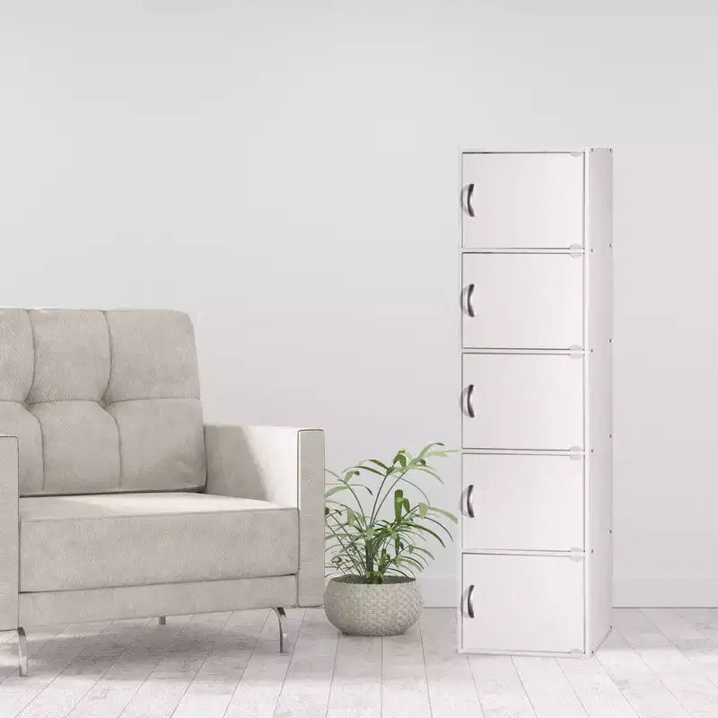 Bibliothèques minces Hodedah HID5 de haute qualité à 5 étagères pour la maison, le bureau et l'école, armoires de rangement fermées de 150 cm de haut
