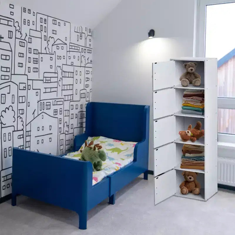 Bibliothèques minces Hodedah HID5 de haute qualité à 5 étagères pour la maison, le bureau et l'école, armoires de rangement fermées de 150 cm de haut