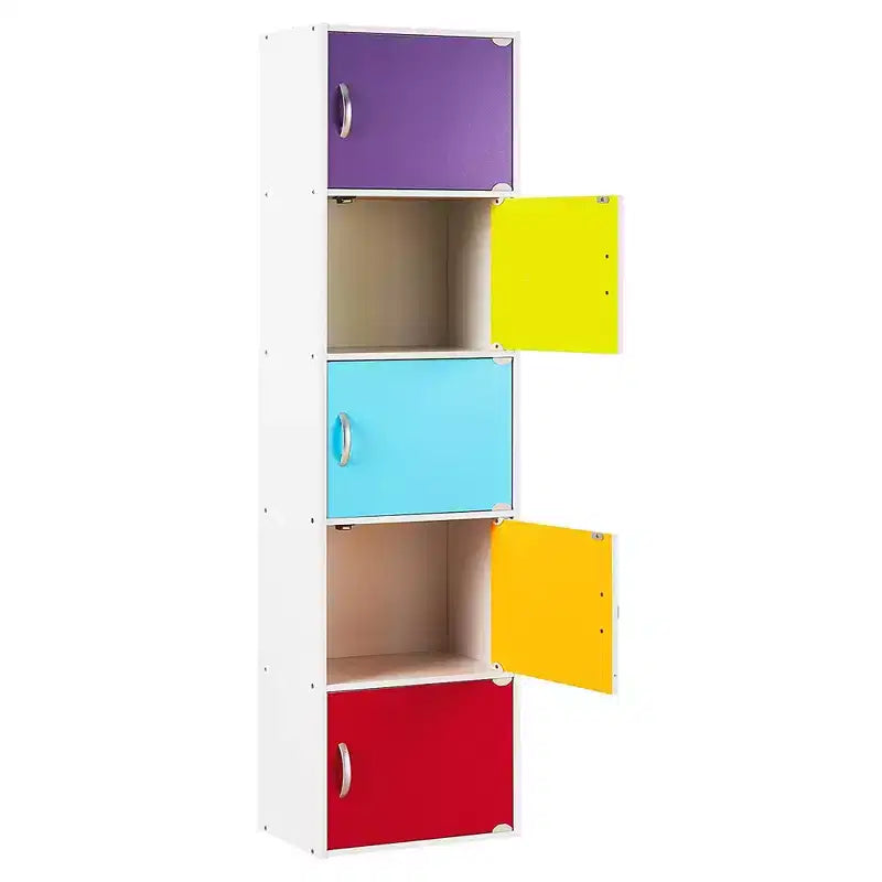 Bibliothèques minces Hodedah HID5 de haute qualité à 5 étagères pour la maison, le bureau et l'école, armoires de rangement fermées de 150 cm de haut
