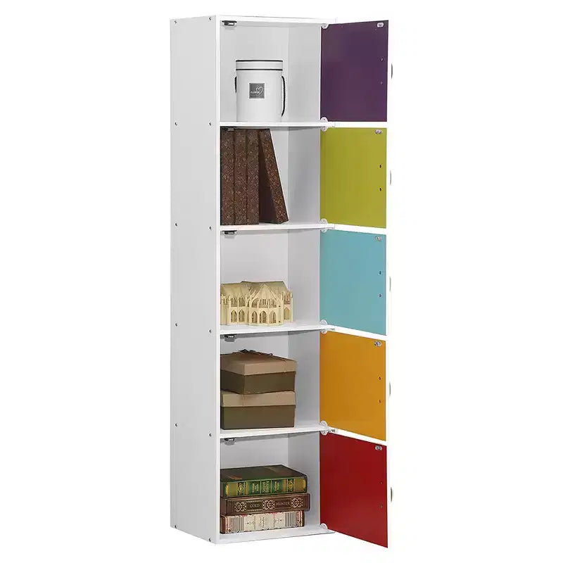 Bibliothèques minces Hodedah HID5 de haute qualité à 5 étagères pour la maison, le bureau et l'école, armoires de rangement fermées de 150 cm de haut
