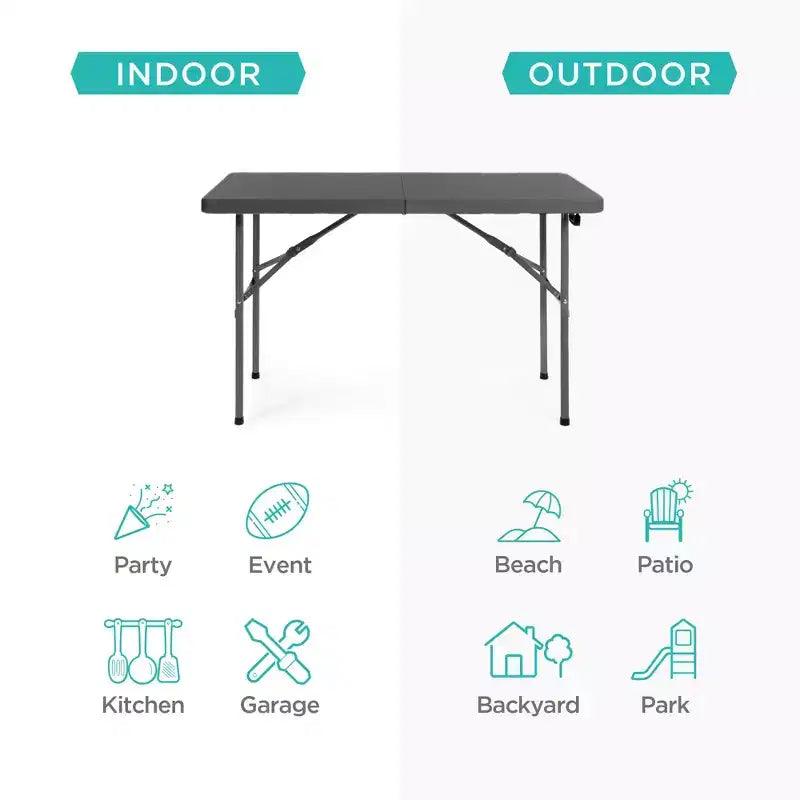 Table pliante en plastique 4 pieds Best Choice Products, robuste, portable, avec poignée, verrouillage pour pique-nique, intérieur/extérieur