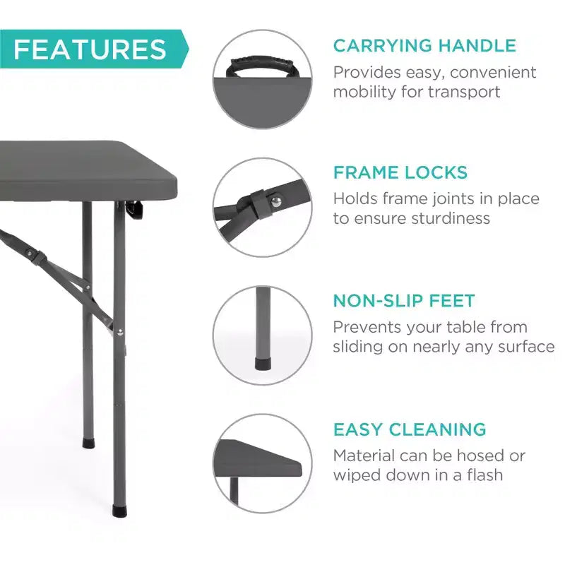 Table pliante en plastique 4 pieds Best Choice Products, robuste, portable, avec poignée, verrouillage pour pique-nique, intérieur/extérieur