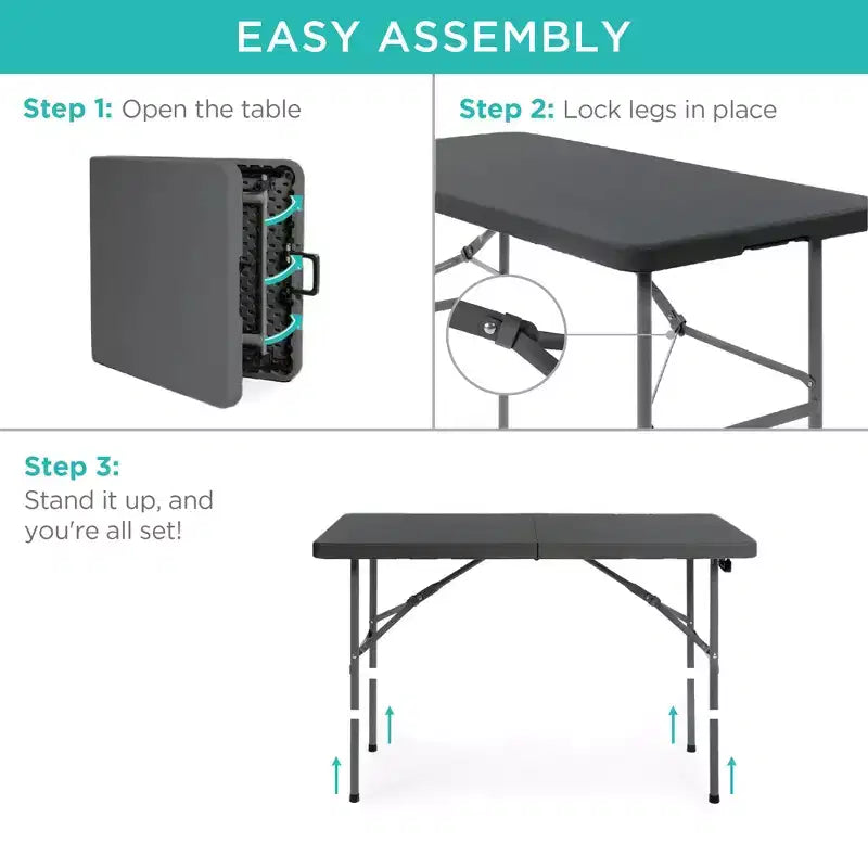 Table pliante en plastique 4 pieds Best Choice Products, robuste, portable, avec poignée, verrouillage pour pique-nique, intérieur/extérieur