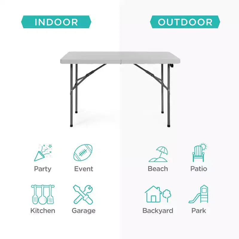Table pliante en plastique 4 pieds Best Choice Products, robuste, portable, avec poignée, verrouillage pour pique-nique, intérieur/extérieur
