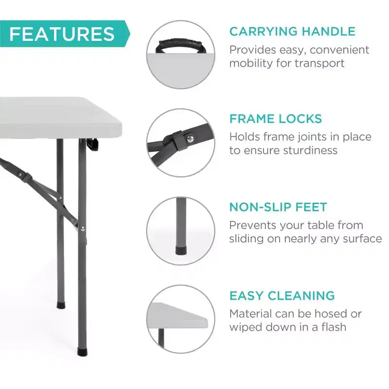 Table pliante en plastique 4 pieds Best Choice Products, robuste, portable, avec poignée, verrouillage pour pique-nique, intérieur/extérieur