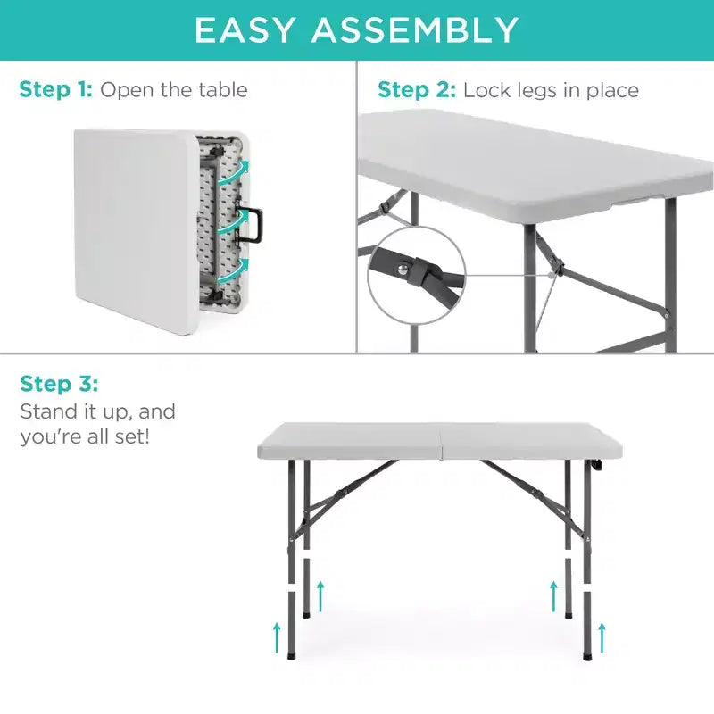 Table pliante en plastique 4 pieds Best Choice Products, robuste, portable, avec poignée, verrouillage pour pique-nique, intérieur/extérieur