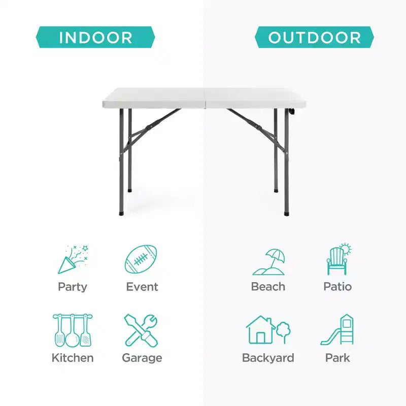 Table pliante en plastique 4 pieds Best Choice Products, robuste, portable, avec poignée, verrouillage pour pique-nique, intérieur/extérieur
