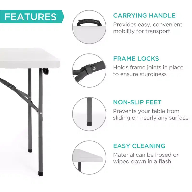Table pliante en plastique 4 pieds Best Choice Products, robuste, portable, avec poignée, verrouillage pour pique-nique, intérieur/extérieur