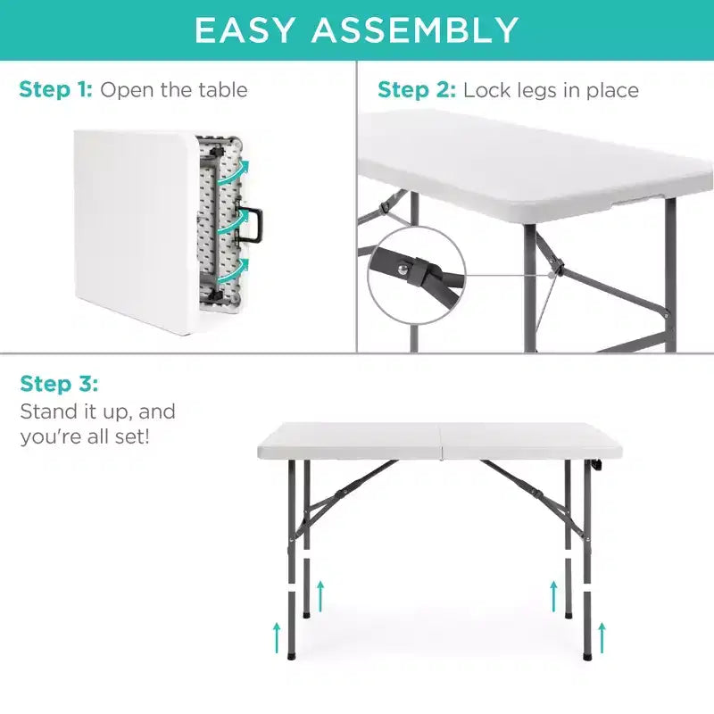 Table pliante en plastique 4 pieds Best Choice Products, robuste, portable, avec poignée, verrouillage pour pique-nique, intérieur/extérieur