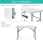 Table pliante en plastique 4 pieds Best Choice Products, robuste, portable, avec poignée, verrouillage pour pique-nique, intérieur/extérieur