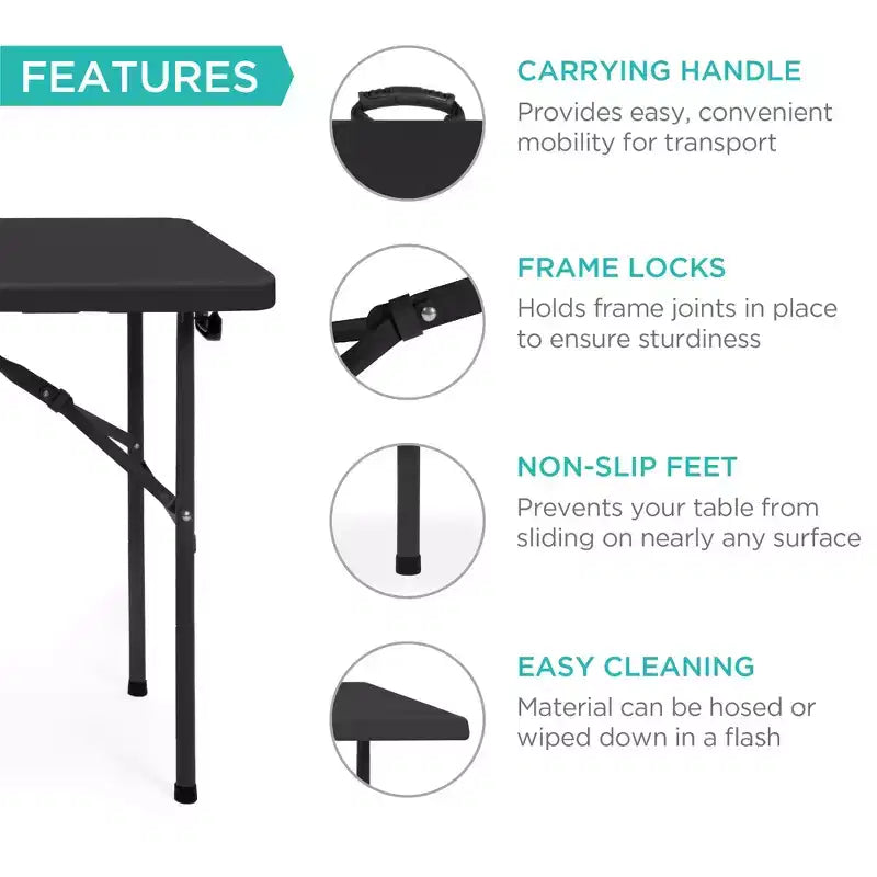 Table pliante en plastique 4 pieds Best Choice Products, robuste, portable, avec poignée, verrouillage pour pique-nique, intérieur/extérieur