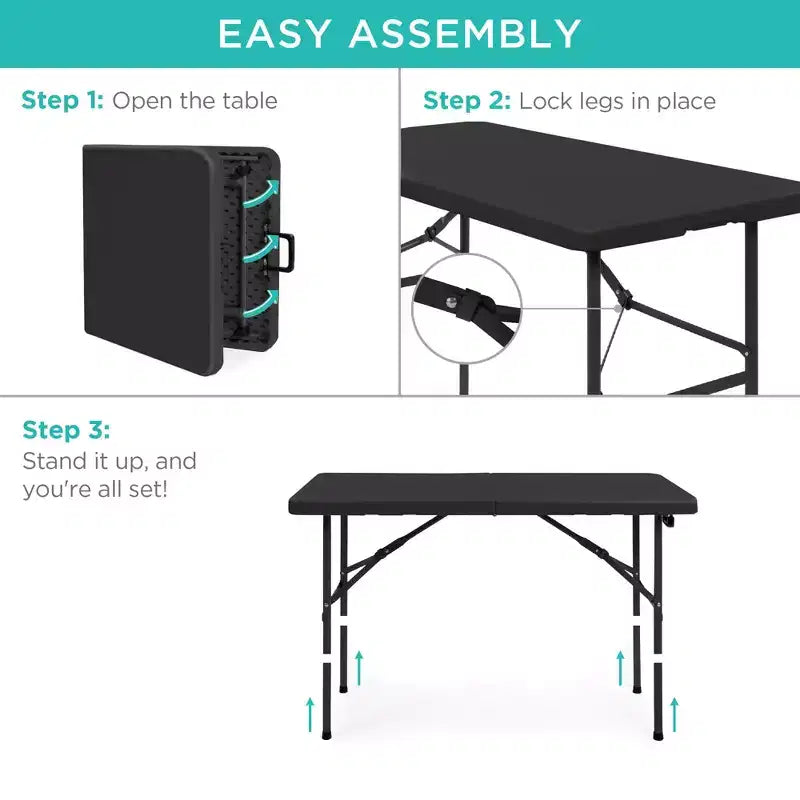 Table pliante en plastique 4 pieds Best Choice Products, robuste, portable, avec poignée, verrouillage pour pique-nique, intérieur/extérieur