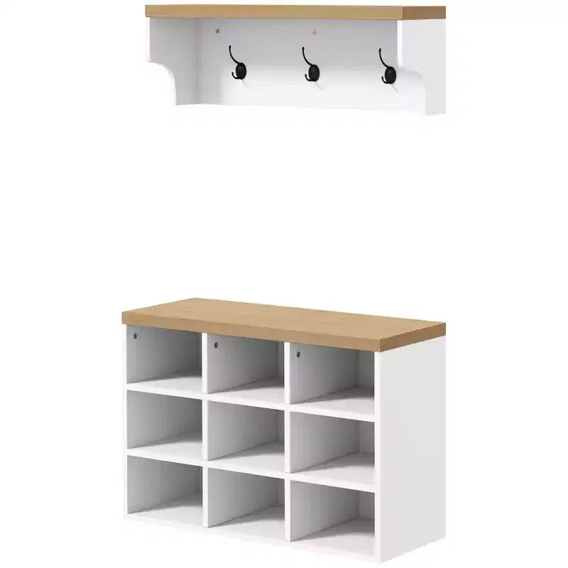 Ensemble banc à chaussures et porte-manteau HOMCOM, meuble à chaussures 9 paires avec patères pour entrée et couloir, blanc