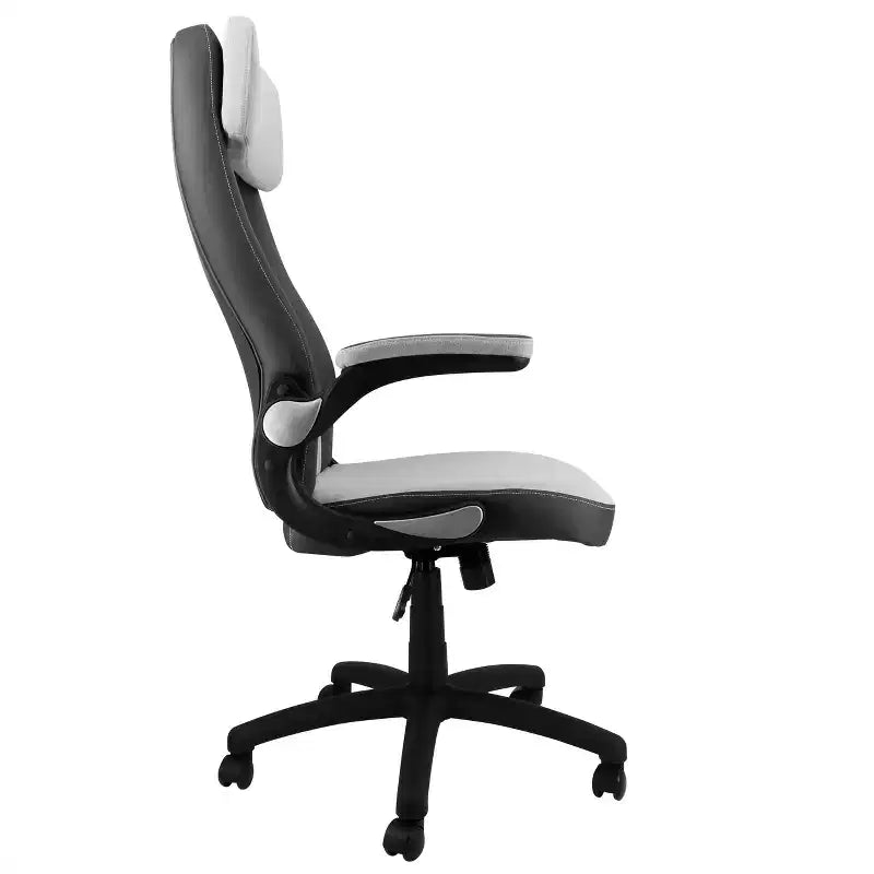 Fauteuil de bureau Elama à dossier haut réglable en similicuir et tissu gris foncé et gris clair