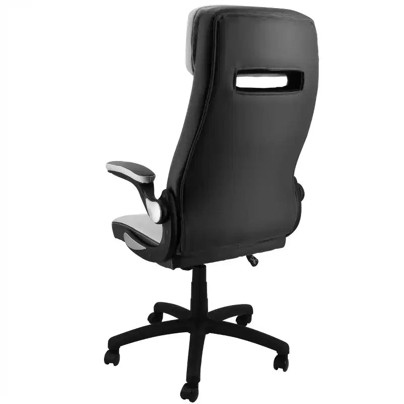 Fauteuil de bureau Elama à dossier haut réglable en similicuir et tissu gris foncé et gris clair