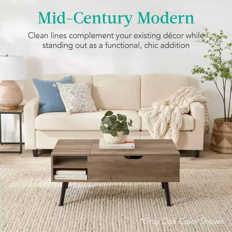 Best Choice Products Table Basse Relevable en Bois, Style Mid-Century Moderne, avec Rangement Caché et Étagère Amovible