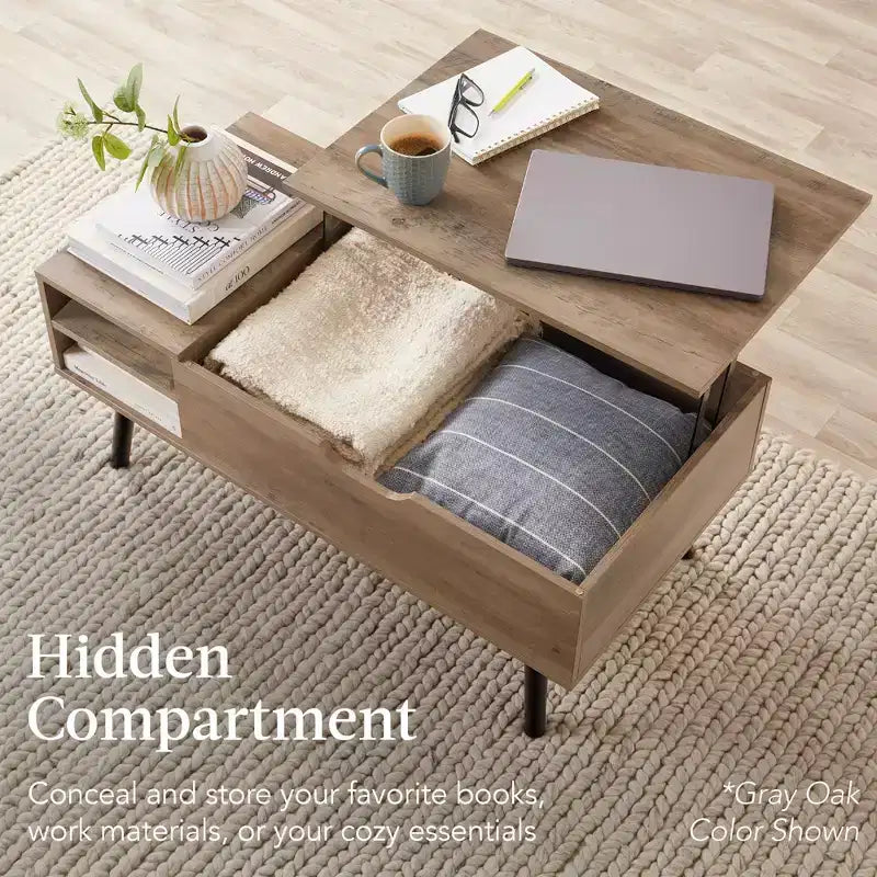 Best Choice Products Table Basse Relevable en Bois, Style Mid-Century Moderne, avec Rangement Caché et Étagère Amovible